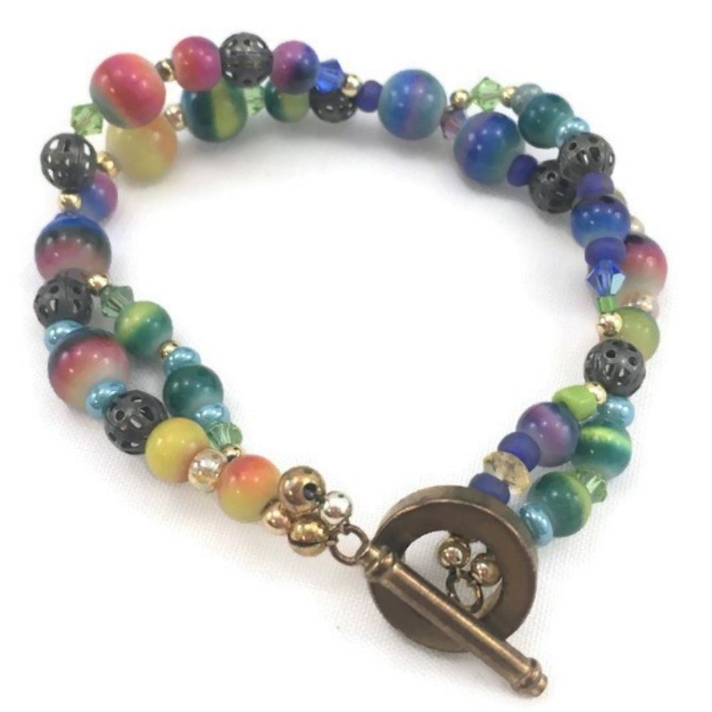 Multicolored Beaded Helix Bracelet Toggle Clasp
